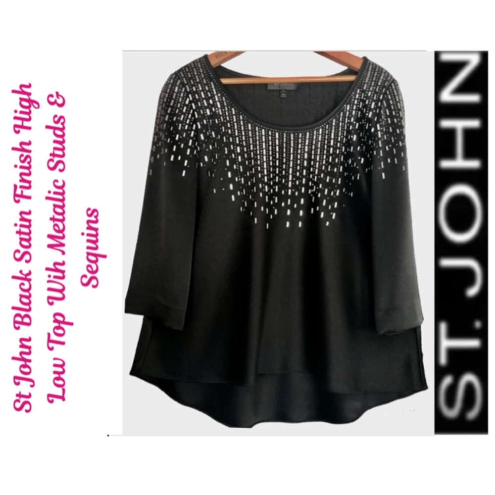 St John Satin Finish High Low Top with Metal Studs & Sequins